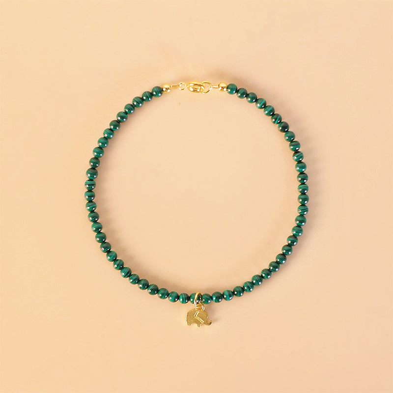 Armband Malachit Elefant grüne Perlen goldener Elefant Anhänger Naturstein