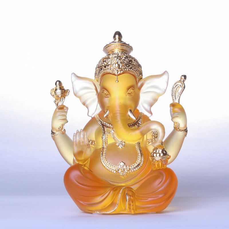 Elefant Figur Ganesha Liuli Kristall Ganesh Amber Color&Gold 11.5*9*14.5cm