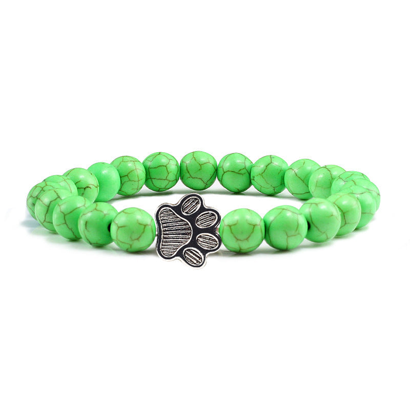 Grünes Turmalin Armband Hund Charm Naturstein elastisch Perlen