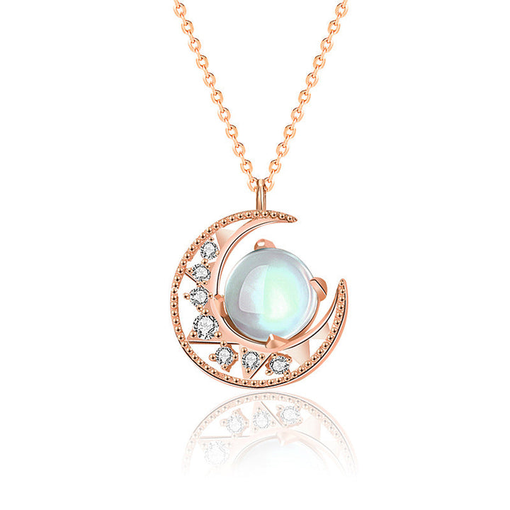 Mondstein Anhänger Kette Mond Roségold Sterlingsilber