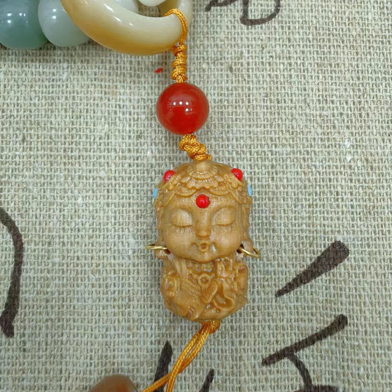 Mala Bodhi Frieden Harmonie Anhänger bernsteinfarben rote Perle golden