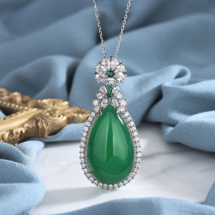 Kette Cyan Jade Tropfen Silber Zirkonia Harmonie