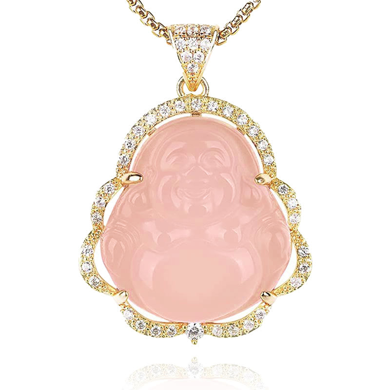Jade Buddha Anhänger rosé vergoldet Diamanten Kette Schmuck elegant