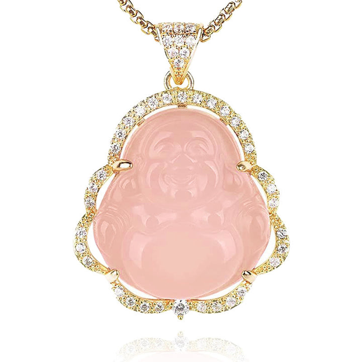 Jade Buddha Anhänger rosé vergoldet Diamanten Kette Schmuck elegant