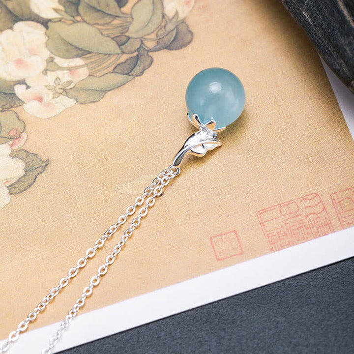 Aquamarin Kugel Anhänger Kette Sterlingsilber Blume Natur