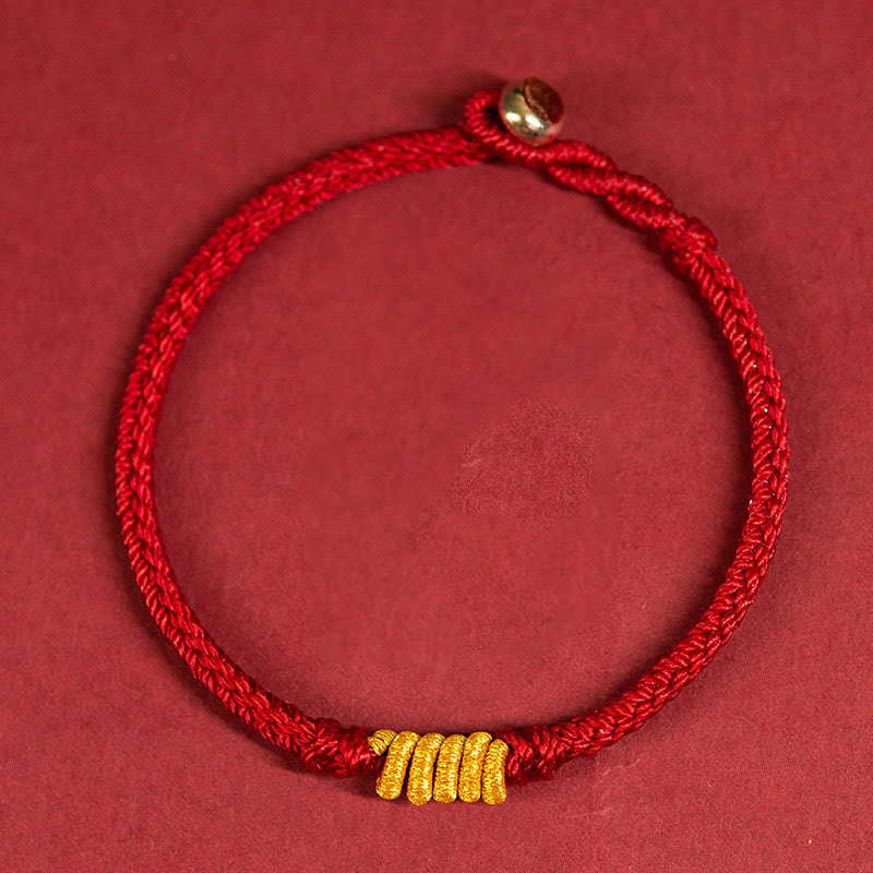 Rotes Armband mit goldenem Schutz & Glück Energie Perlendetail elastisch