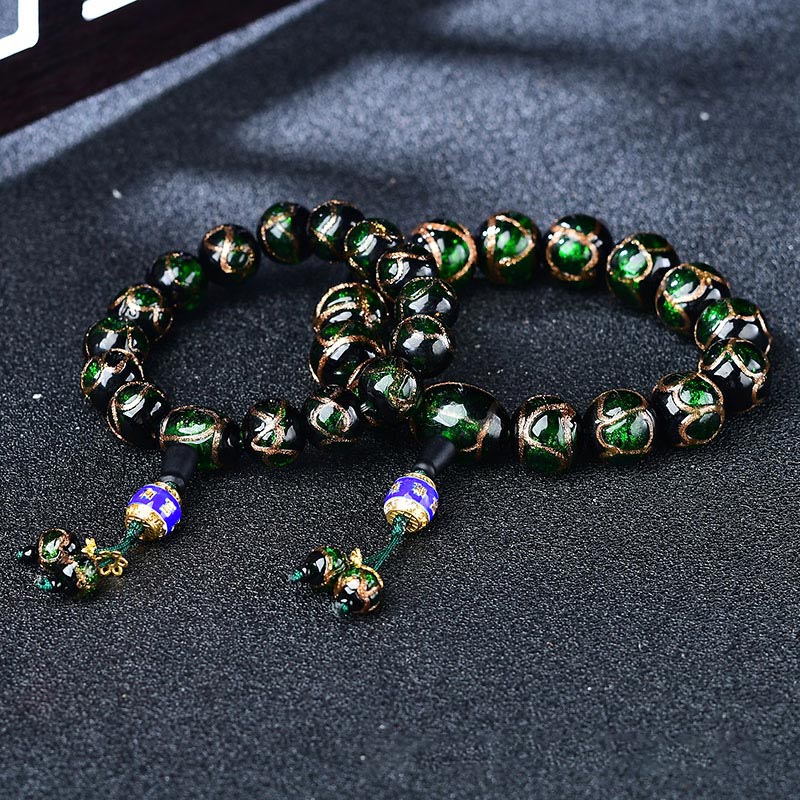 Armband Achat Drachen grüne Perlen goldene Verzierungen elastisch Heilung