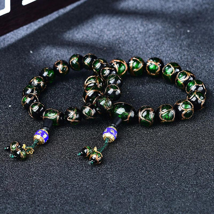 Armband Achat Drachen grüne Perlen goldene Verzierungen elastisch Heilung