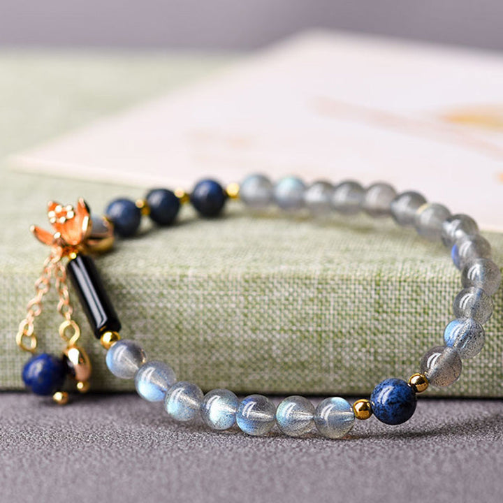 Armband Mondstein mit blauen Perlen Naturstein elastisch Heilung Ruhe