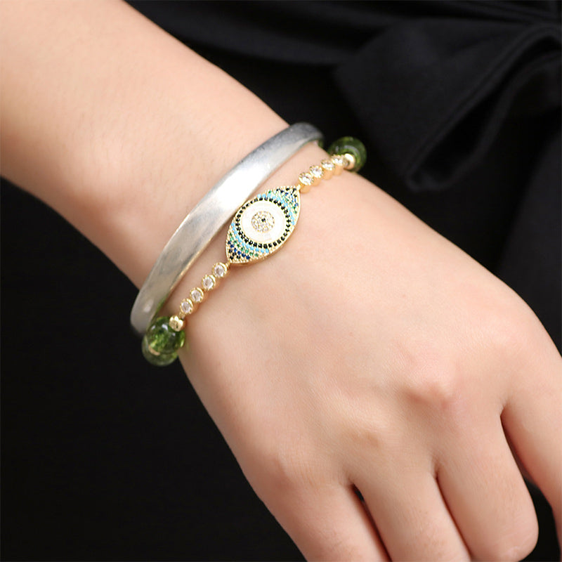 Armband Böses Auge – Glück grüne Perlen silberner Bügel elegant
