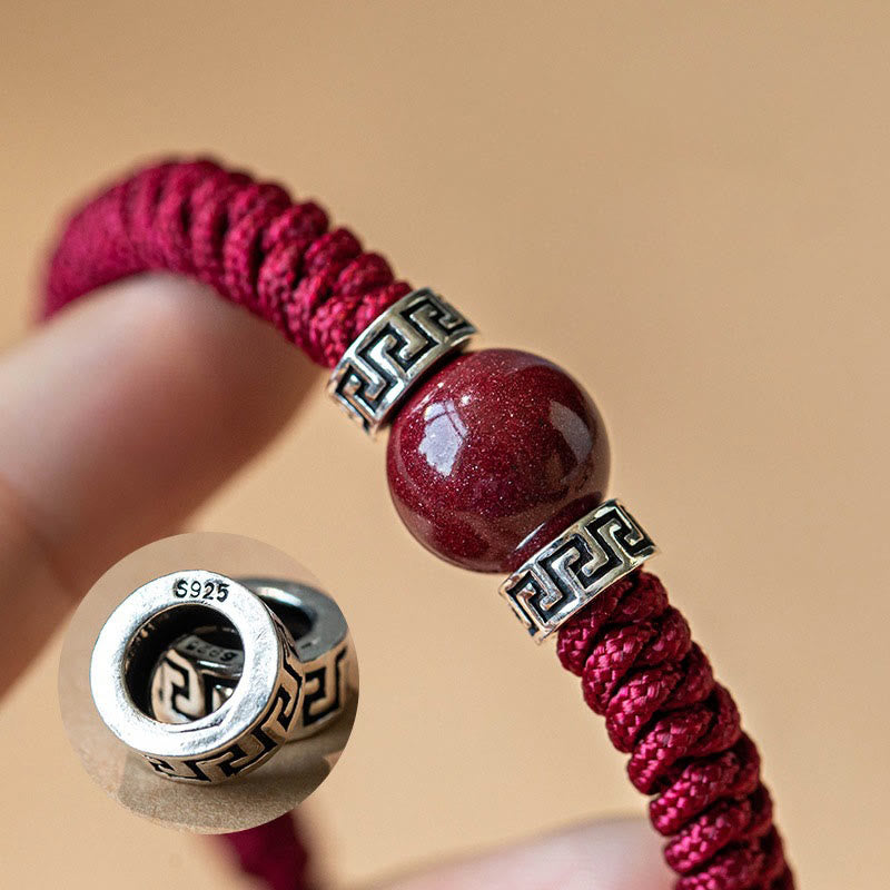 Armband 925 Silber Zinnober Ruhe Granatrot Naturstein Handgelenk elastisch getragen