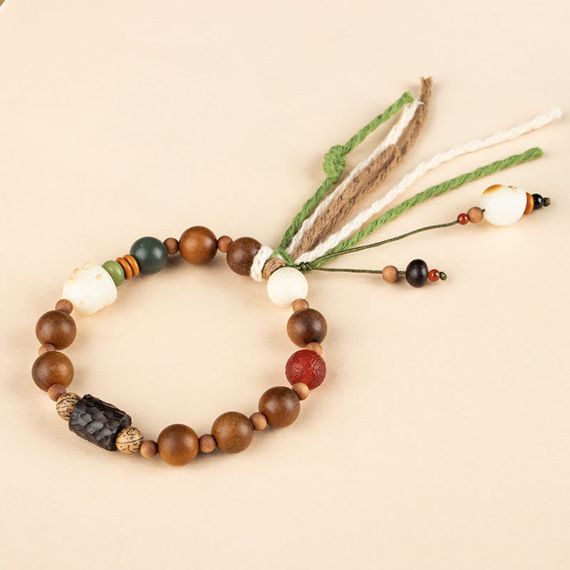Bodhi Armband mit Holzperlen und Schutzsteinen elastisch