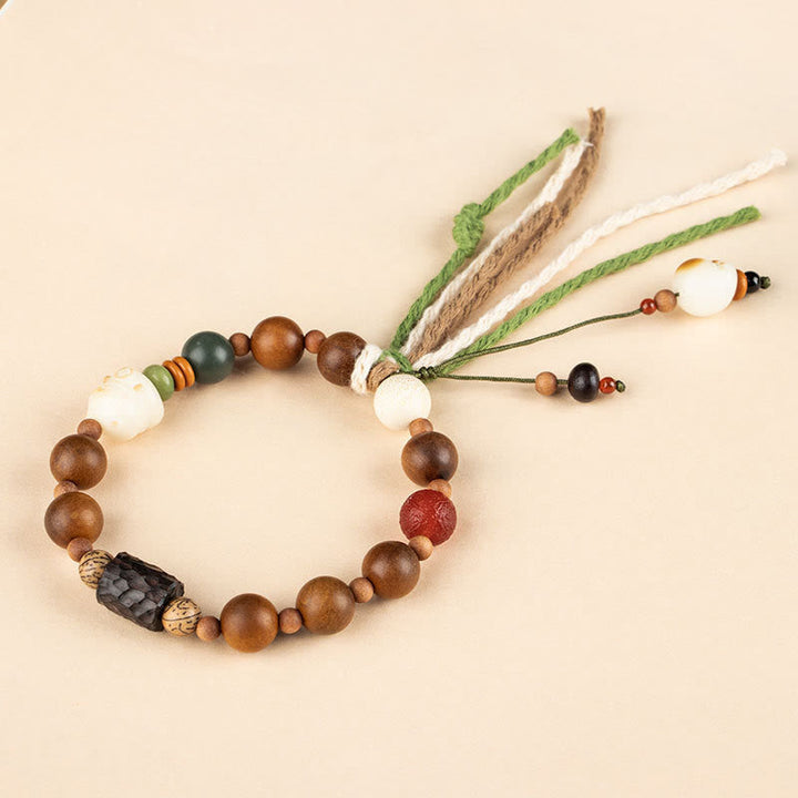 Bodhi Armband mit Holzperlen und Schutzsteinen elastisch