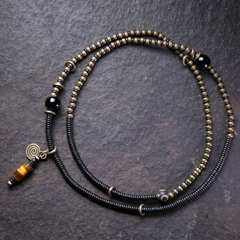 Armband Kupfer Ebenholz Paar Frieden mit Perlen elegant gestylt