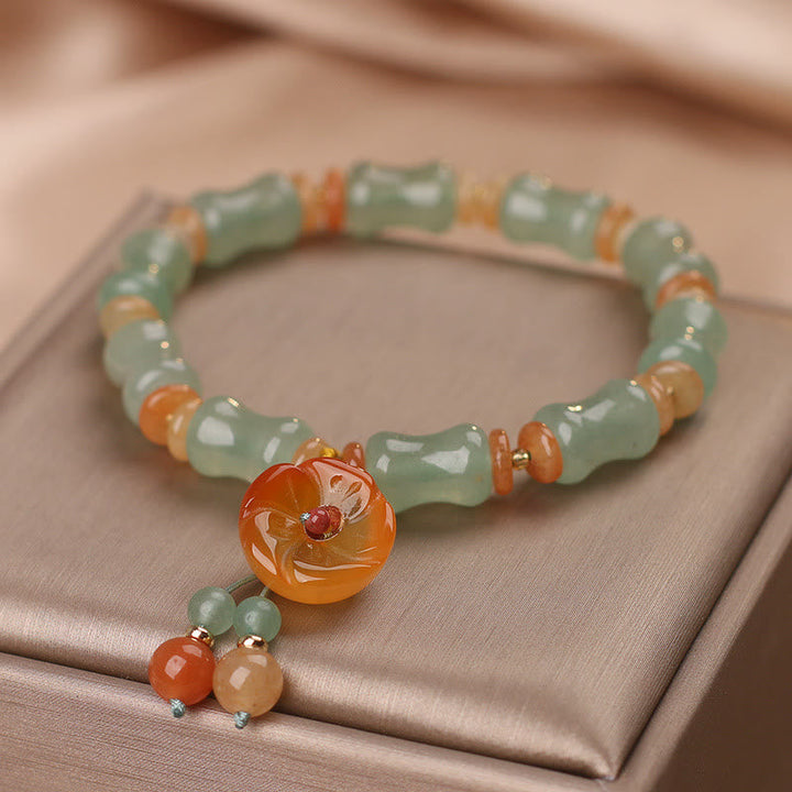 Armband Jade Bambus – Glück mit orange Karneol Anhänger elastisch