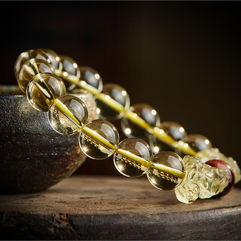 Armband Tigerauge Citrin Pixiu elastisch Naturstein Schutzstein Wohlstand