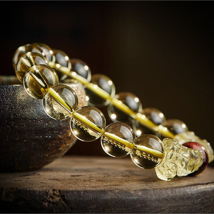 Armband Tigerauge Citrin Pixiu elastisch Naturstein Schutzstein Wohlstand