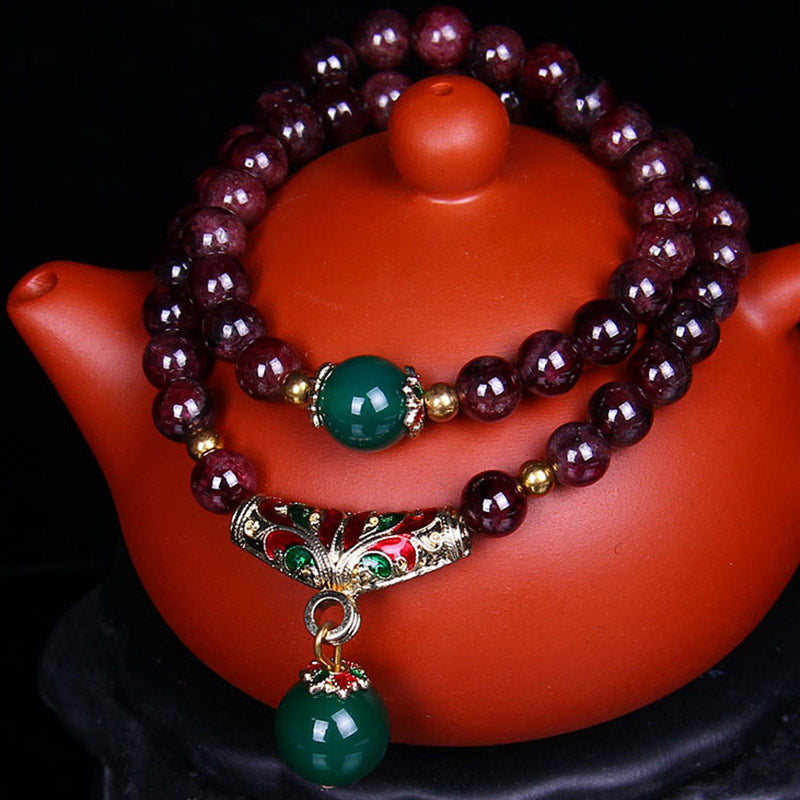 Armband Granat – Segen mit grünen Jade Perlen Schmuck