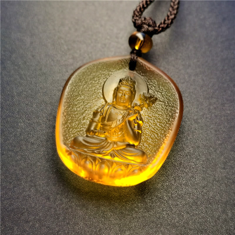 Anhänger Kette Liuli-Kristall Tierkreis-Buddha Lotussitz bernsteinfarben