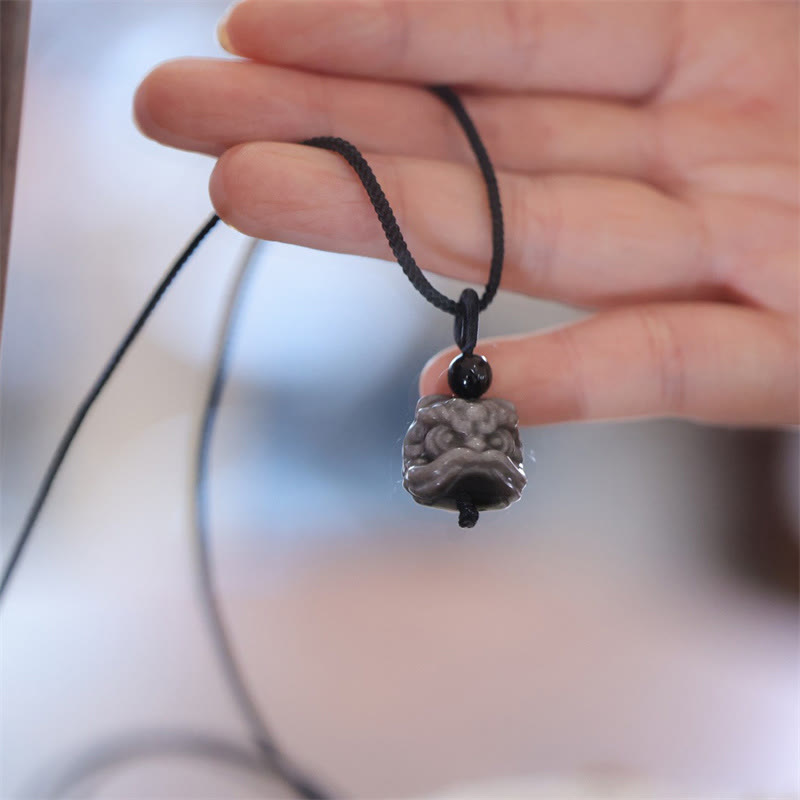 Kette schwarzer Obsidian tanzender Löwe – Schutz