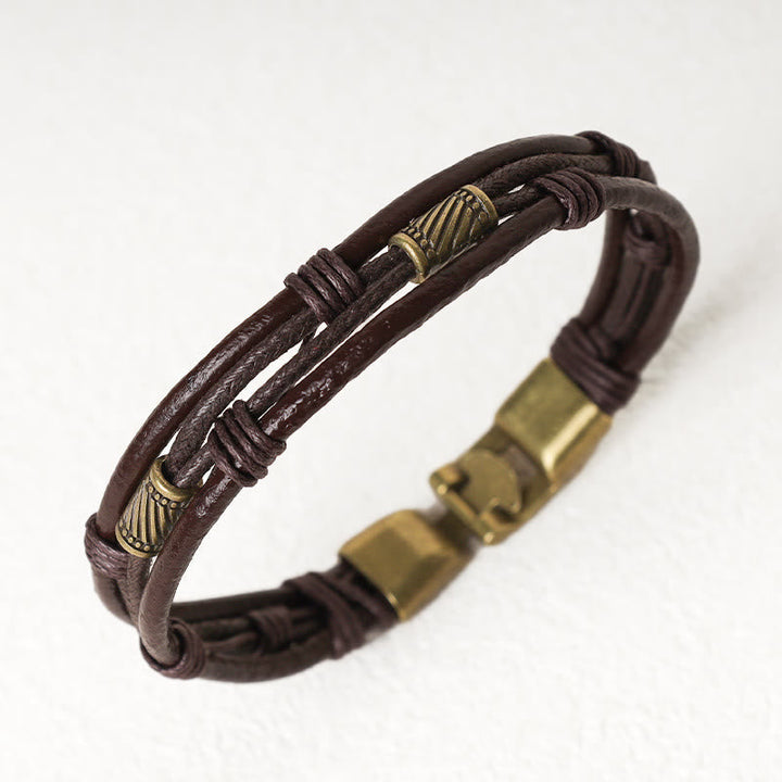 Armband Leder Braun Vintage Mehrreihig Kordel
