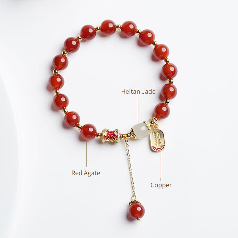 Armband Roter Achat Jade Fu-Zeichen