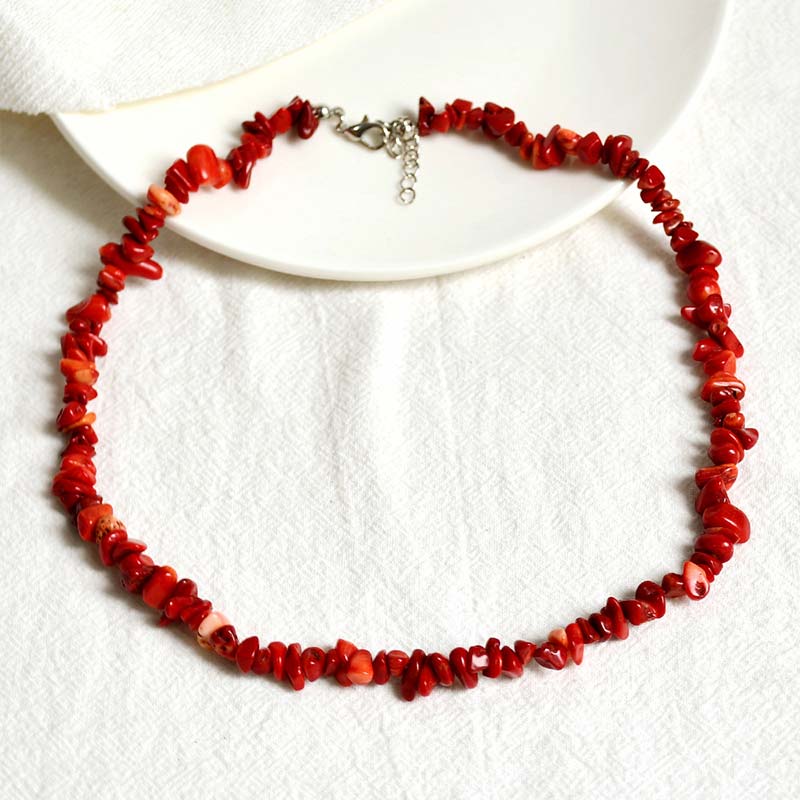 Rotes Kristall Glück – Segen Edelstein Chip Perlen Halskette Naturstein