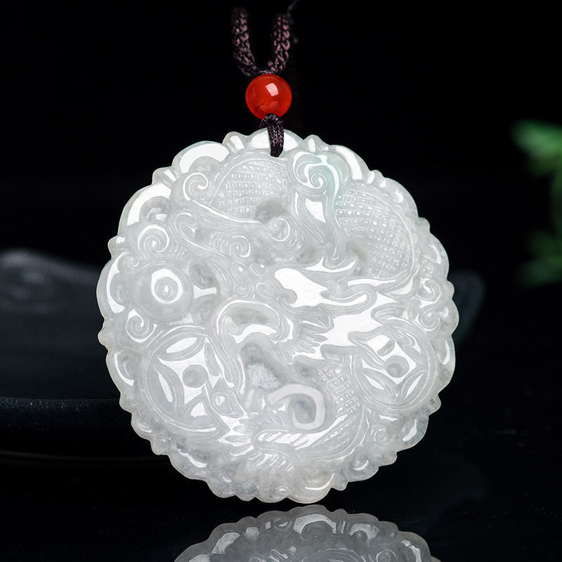 Jade Anhänger Kette Drachen Schutz weißer Naturstein Schmuck Pendant