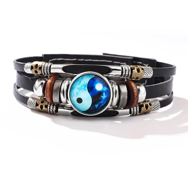 Armband Yin Yang – Balance Energie mit blauem Stein Lederband
