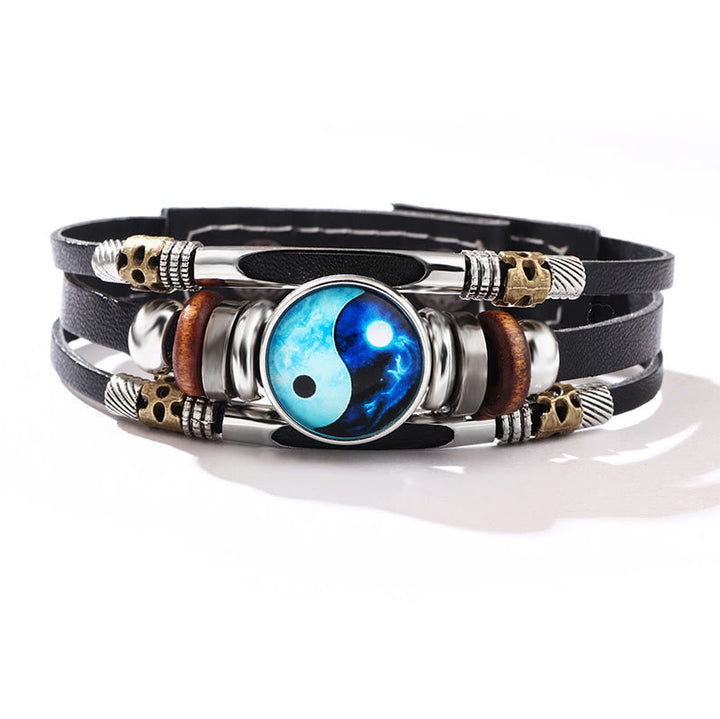 Armband Yin Yang – Balance Energie mit blauem Stein Lederband