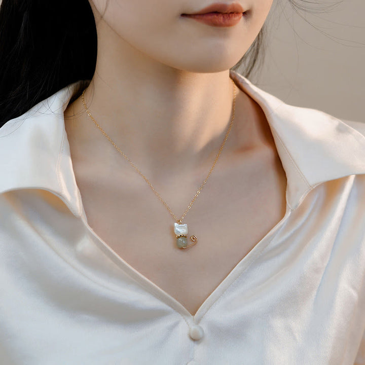 Kette Hetian-Jade Glückskatze Glück Perle Gold