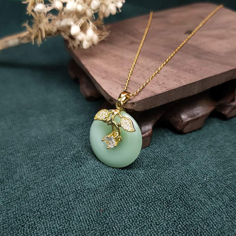 Anhänger Kette Tibetischer Jade Blattform Segen gold