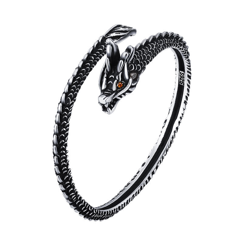Armband Drachen Schutz Glück Harmonie schwarzes Metall Wickeldesign Naturstein.