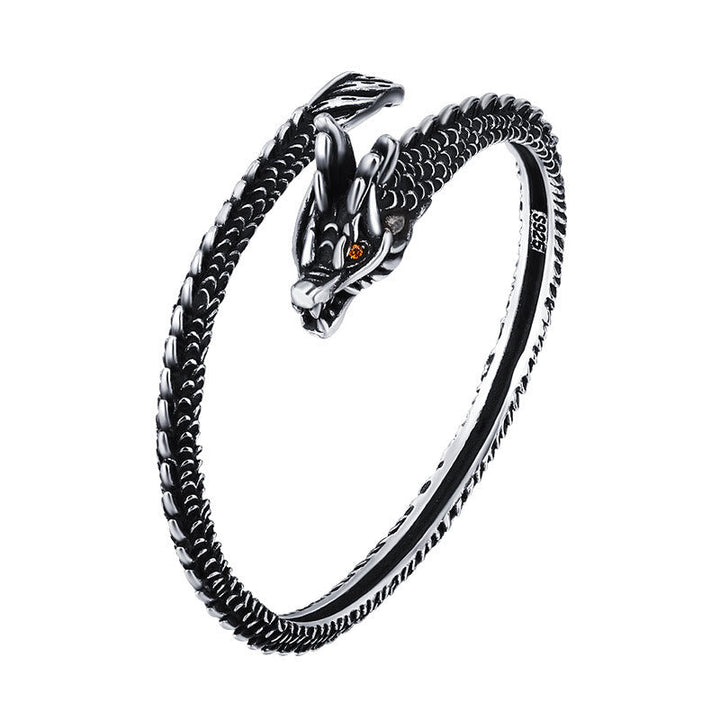 Armband Drachen Schutz Glück Harmonie schwarzes Metall Wickeldesign Naturstein.