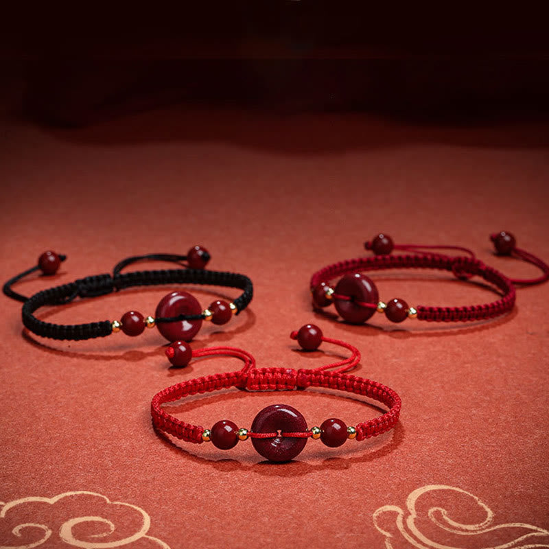 Zinnober Armband Frieden Segen rote Perlen elastisch Makramee drei Designs