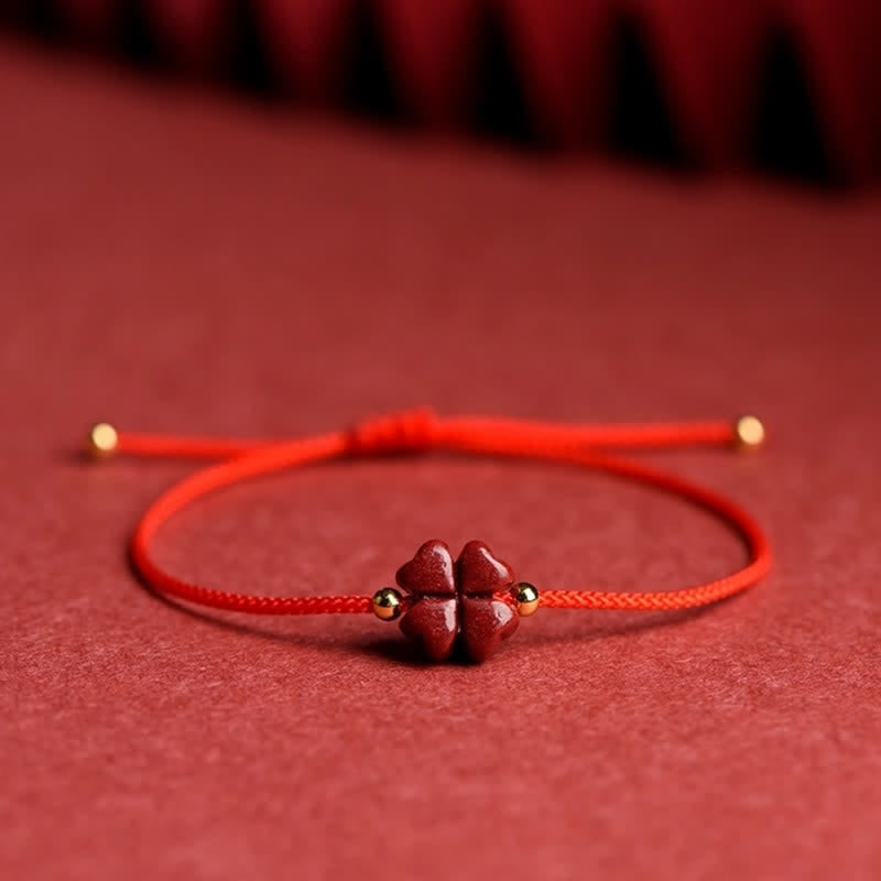 Armband Vierblättriges Kleeblatt Rot Schnur - Segen