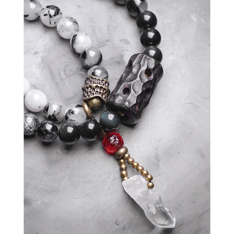 Armband Weißer Kristall Ebenholz Paar Erfolg schwarze Perlen elegant