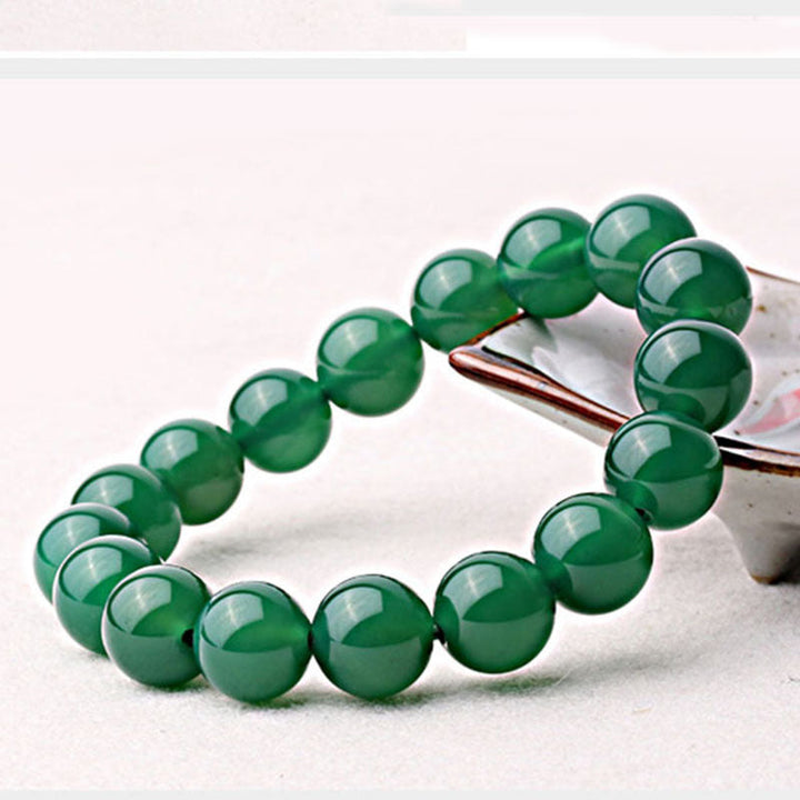Armband Grün Agate Kugelperlen glänzend elastisch Naturstein Schmuck