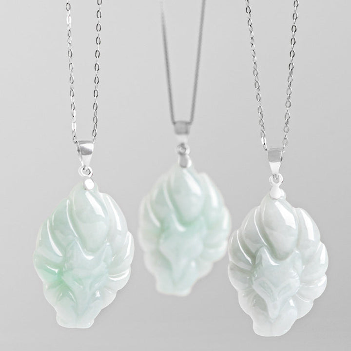 Kette Jade Neunschweif-Fuchs Natur Wohlstand Silber