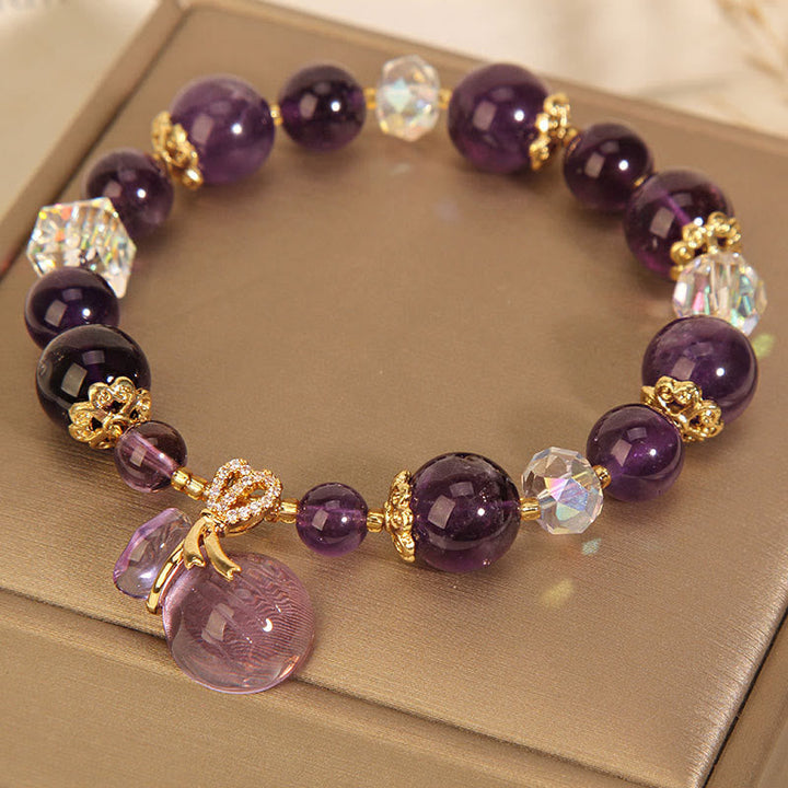Armband Amethyst Kristall mit Gold Perlen und Anhänger elegantes Design