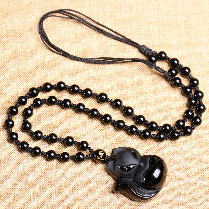 Kette Obsidian Tigerauge Fuchs – Bild 3 – Schwarze Obsidian Kette mit Fuchs Anhänger Naturstein Schmuck