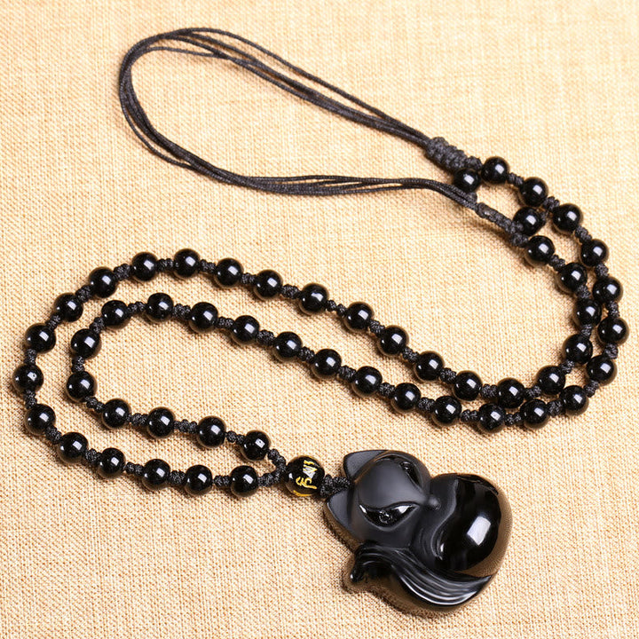 Kette Obsidian Tigerauge Fuchs – Bild 3 – Schwarze Obsidian Kette mit Fuchs Anhänger Naturstein Schmuck