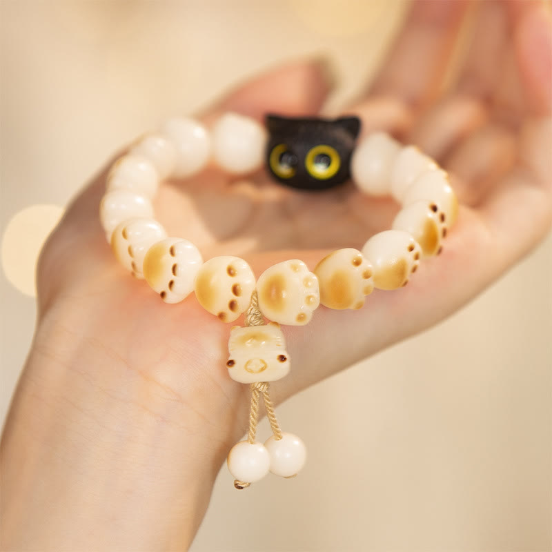 Sandelholz Bodhi Armband mit schwarzer Katze Glück Liebe Handgelenk.