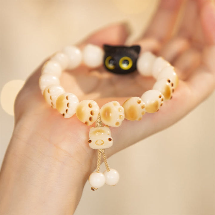 Sandelholz Bodhi Armband mit schwarzer Katze Glück Liebe Handgelenk.