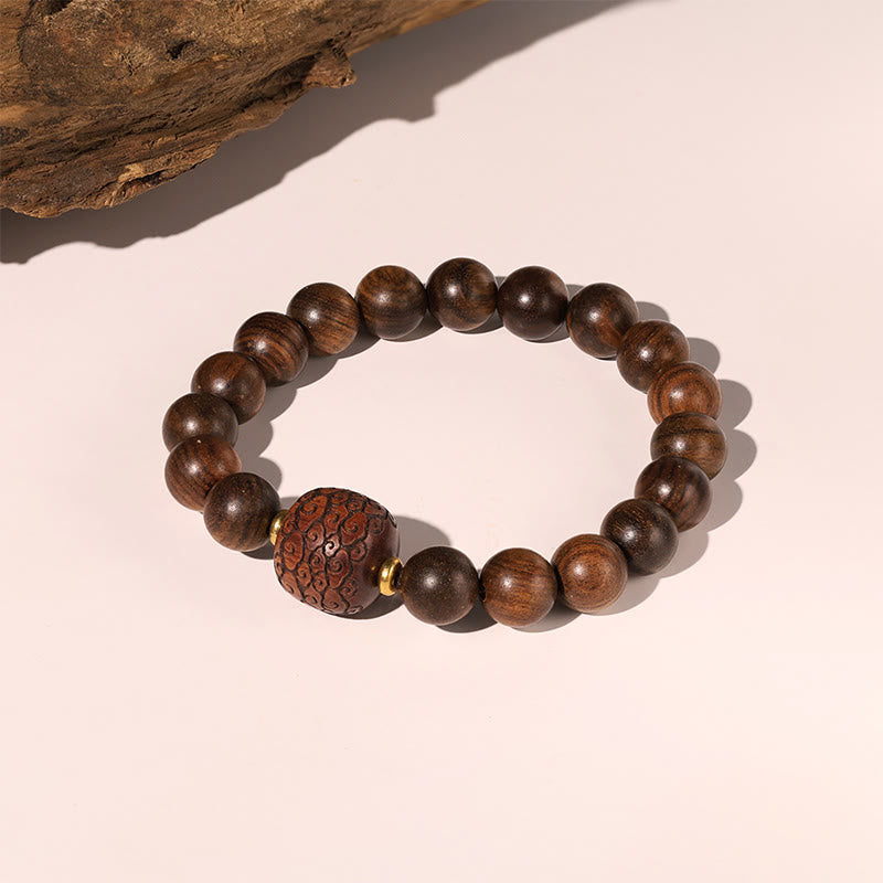 Armband Rosenholz Fu-Zeichen braune Holzperlen elegantes Design Naturstein