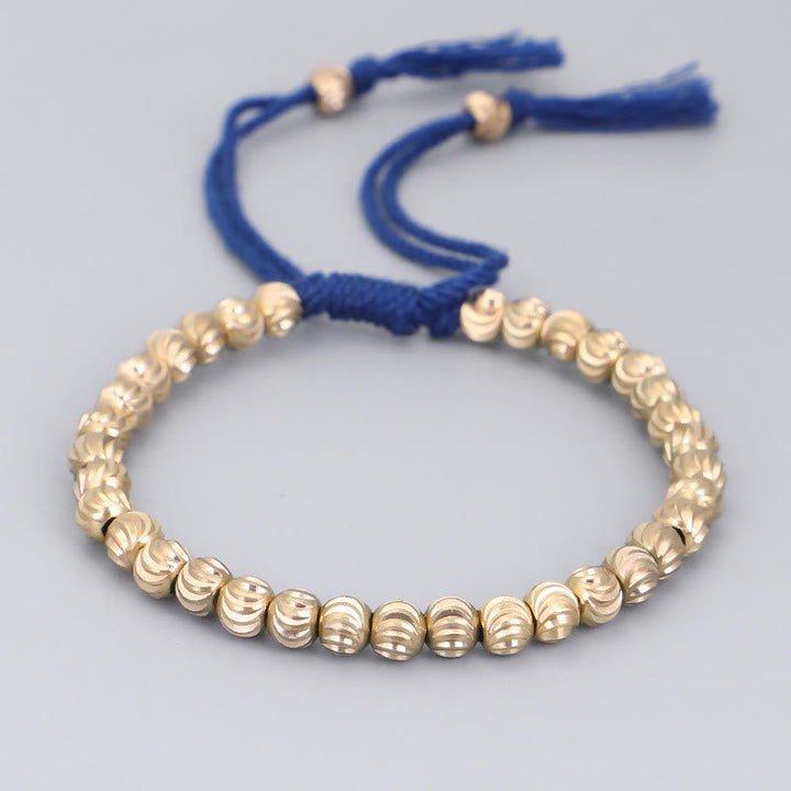 Armband Kupfer – Glück Balance mit goldfarbenen Perlen blauem Band
