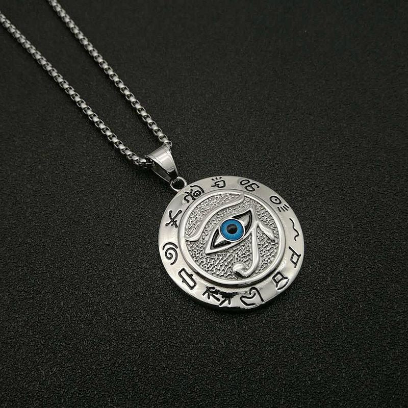 Anhänger Kupfer Horusauge blau Schutz Heilung silberfarbig Kette