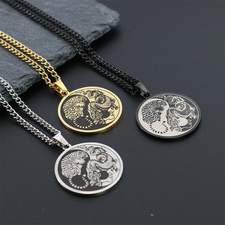 Kette Titan Tiger Drachen Anhänger Gold Silber Harmonie Kraft