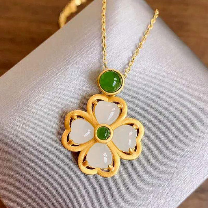 Kette Jade Kleeblatt – Wohlstand & Klarheit – Bild 13 – Kette Jade Kleeblatt Anhänger Gold vier Blätter Glücksbringer Naturstein
