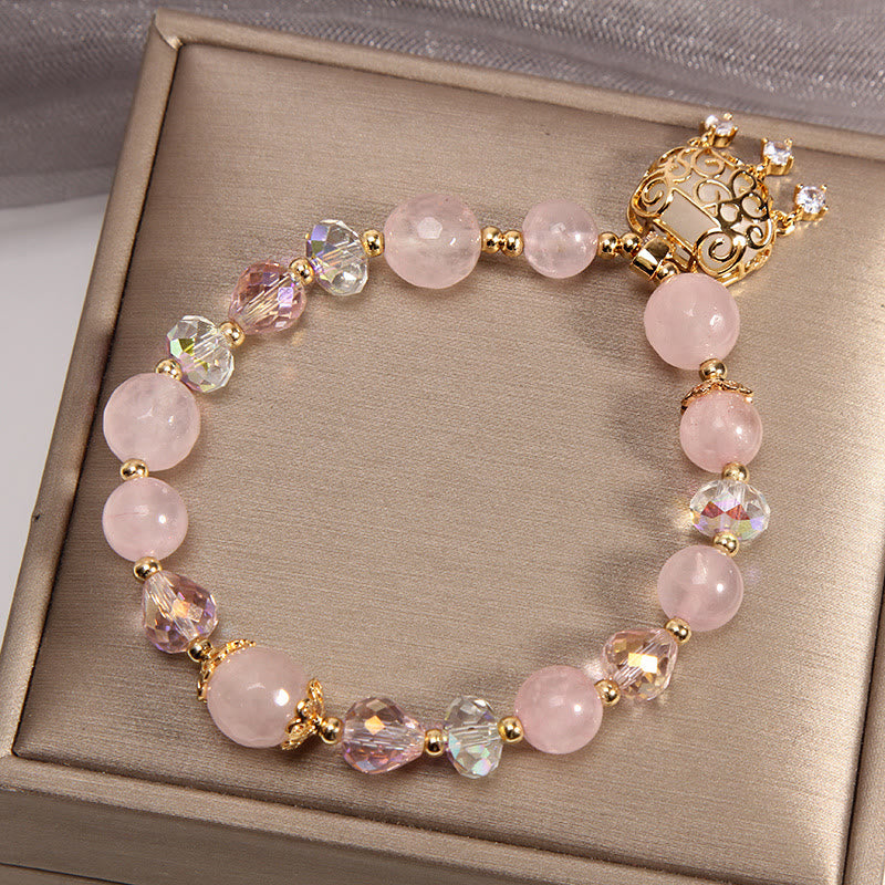 Armband Kristall – Schutz Rosenquarz Perlen gold glänzend elegant